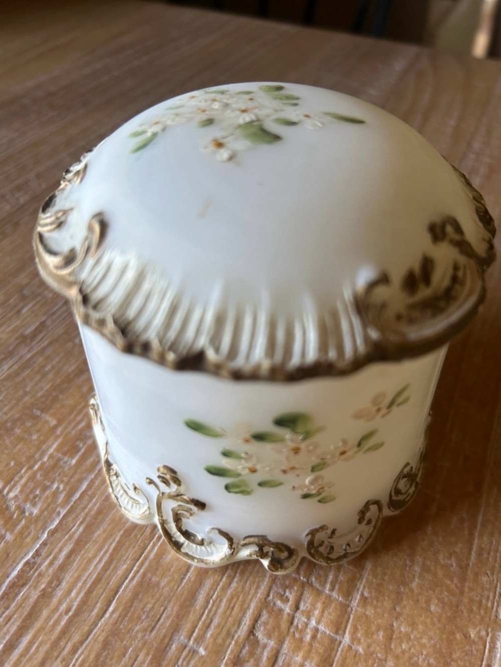 Antique Dithridge Hand Painted Floral Milk Glass Trinket Jar - Picture 7 of 13